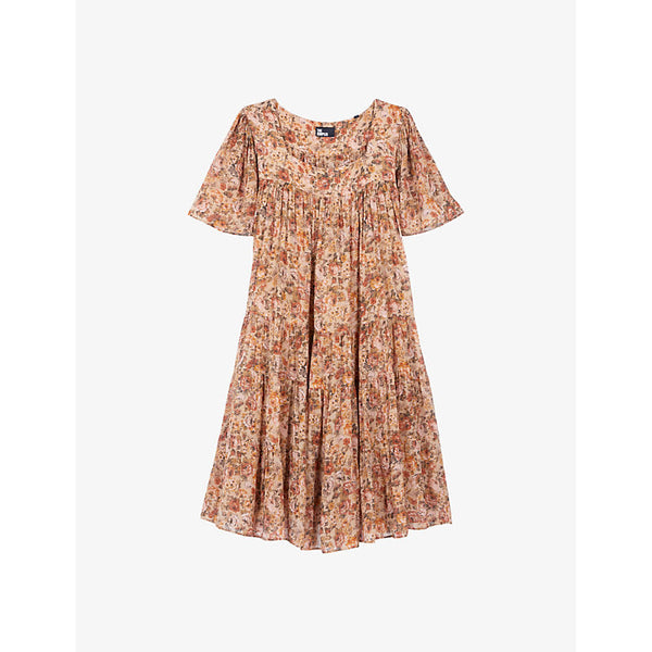 Womens The Kooples Square-neck floral-print woven mini dress