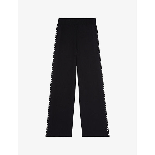 Womens The Kooples Stud-embellished high-rise wide-leg knitted trousers