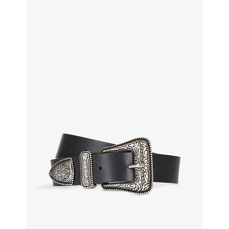 Mens The Kooples Western-buckle wide leather belt