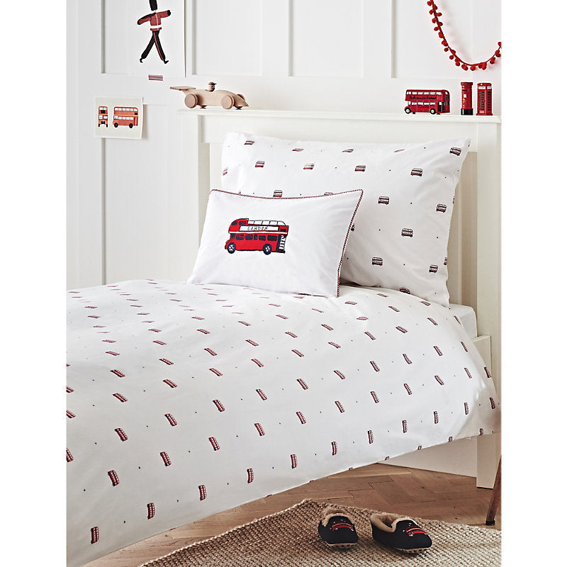 The Little White Company London Bus cotton single duvet cover set 140x200cm