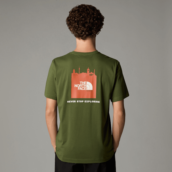 The North Face Men's Germany Redbox T-shirt Terrarium Green - Bombay Orange - White Dune