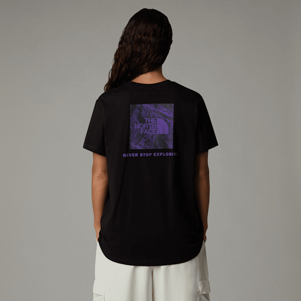 The North Face Women's Relaxed Redbox Graphic T-shirt Tnf Black-peak Purple 3d Summit Mesh Print