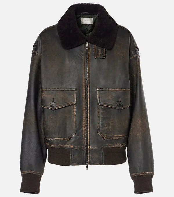 The Row Adonis shearling-trimmed leather jacket | LYBSTORE