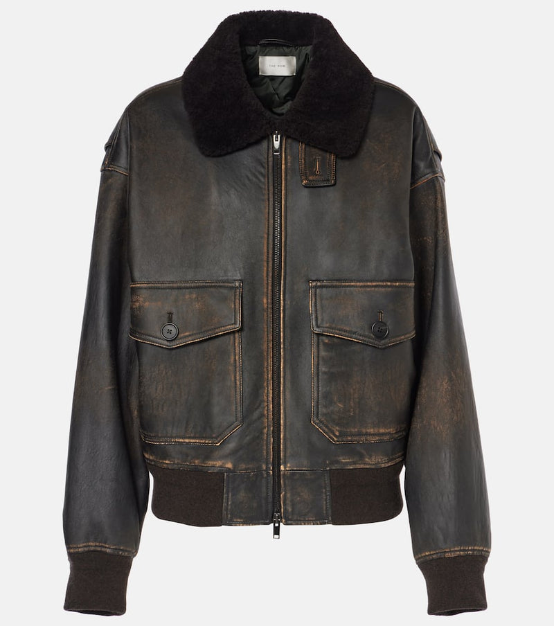 The Row Adonis shearling-trimmed leather jacket