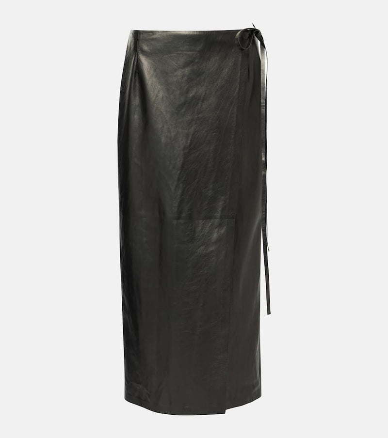 The Row Bert leather wrap skirt