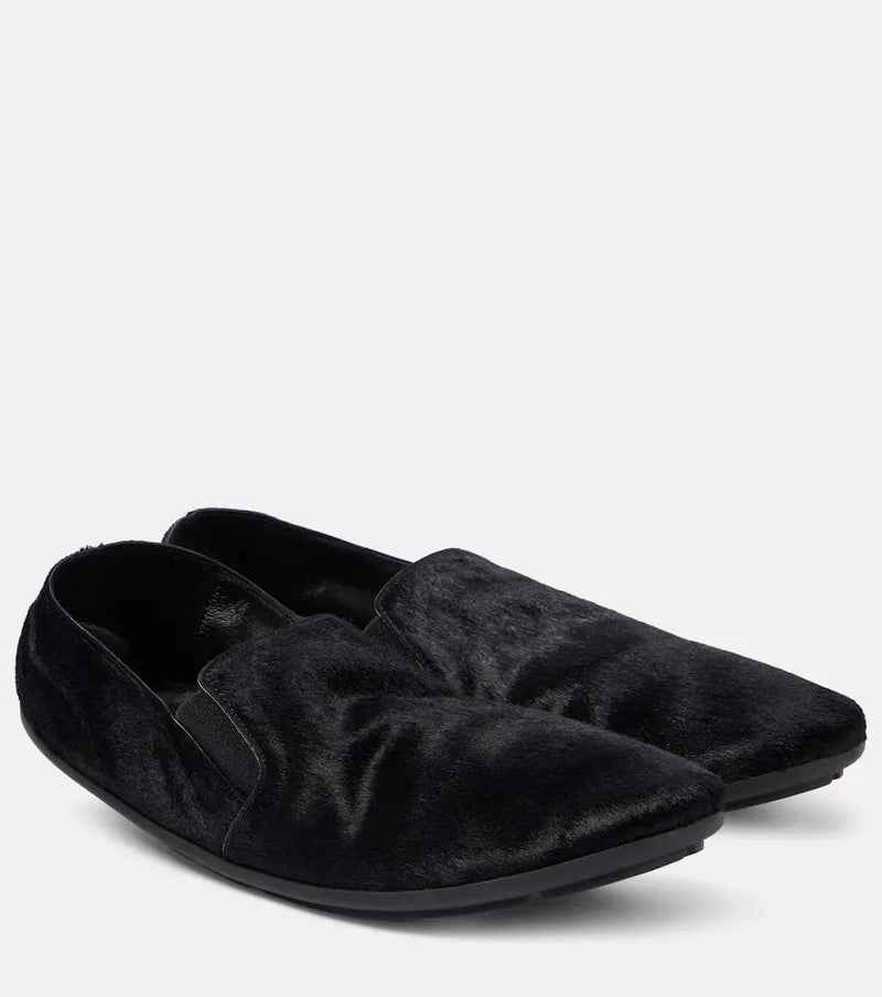 The Row Vincit pony hair slip-on shoes