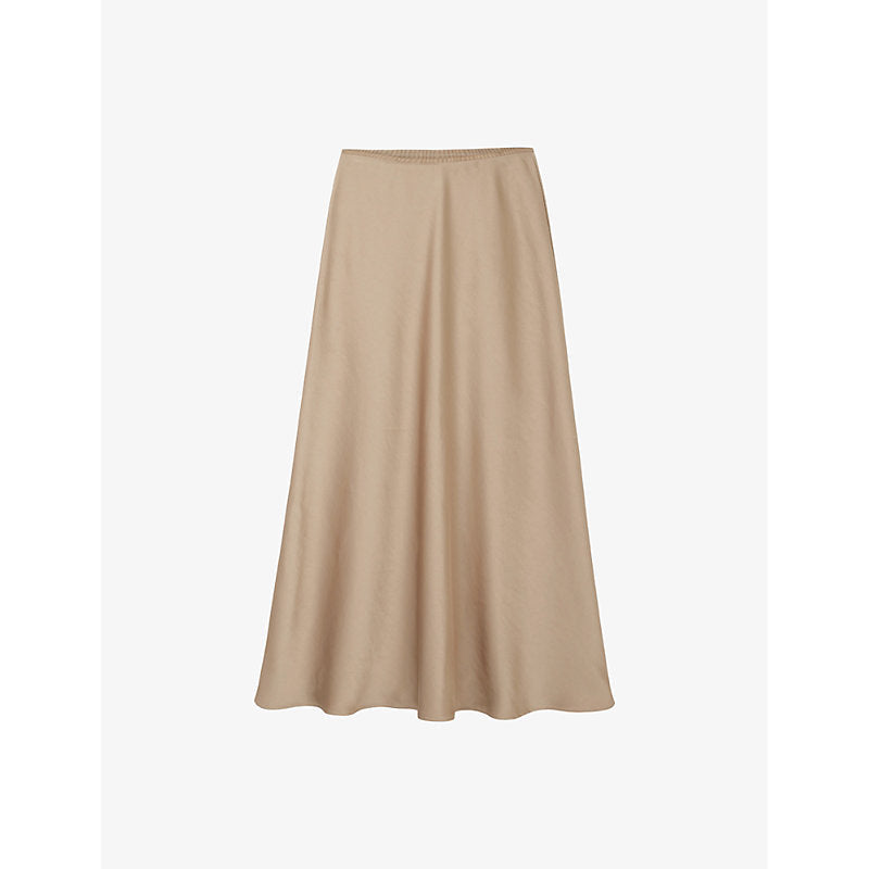 The White Company Bias-cut elasticated-waist satin midi skirt