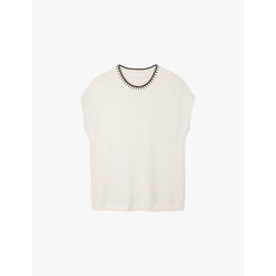 Womens The White Company Embroidered-stitch sleeveless knitted top