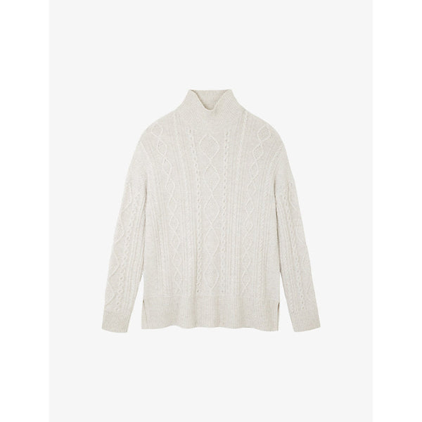 Womens The White Company Funnel-neck cable-knit wool-blend jumper