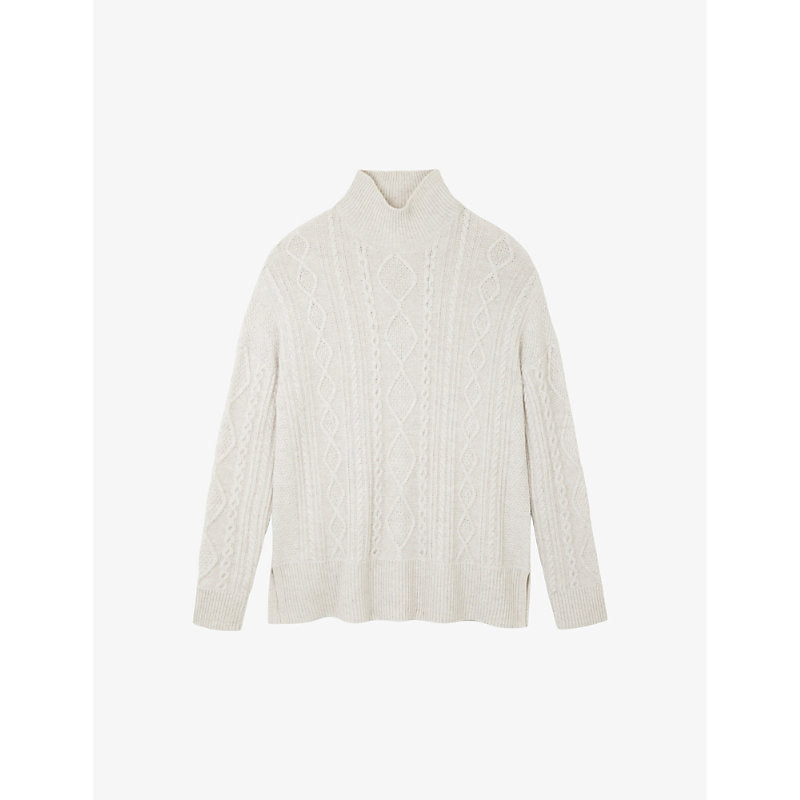 Womens The White Company Funnel-neck cable-knit wool-blend jumper