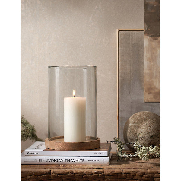 The White Company Glass and mango-wood large hurricane candle holder 28.5cm