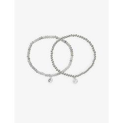 Womens The White Company Labradorite hammered-charm silver-plated brass and labradorite beaded bracelets pack of two