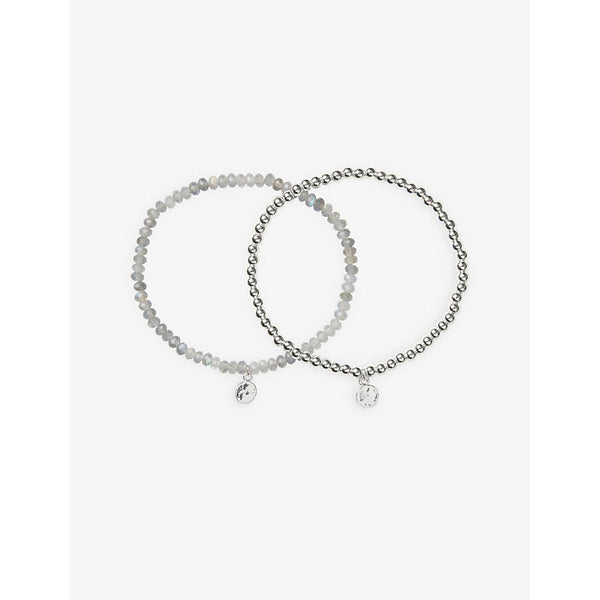 Womens The White Company Labradorite hammered-charm silver-plated brass and labradorite beaded bracelets pack of two