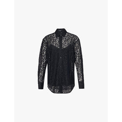 Womens Theory Long-sleeve semi-sheer lace shirt