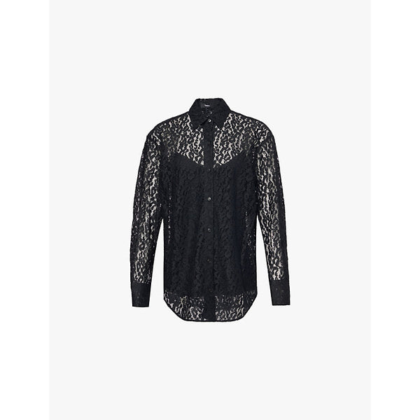 Womens Theory Long-sleeve semi-sheer lace shirt