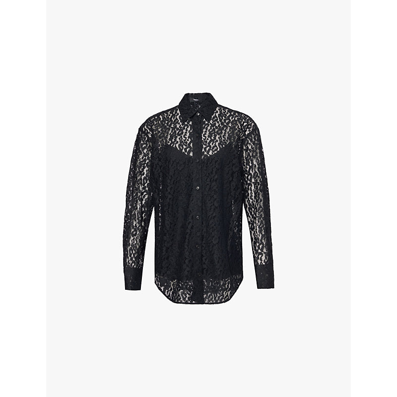 Womens Theory Long-sleeve semi-sheer lace shirt