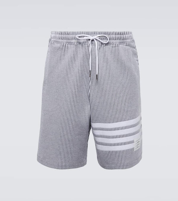 Thom Browne 4-Bar striped seersucker cotton shorts