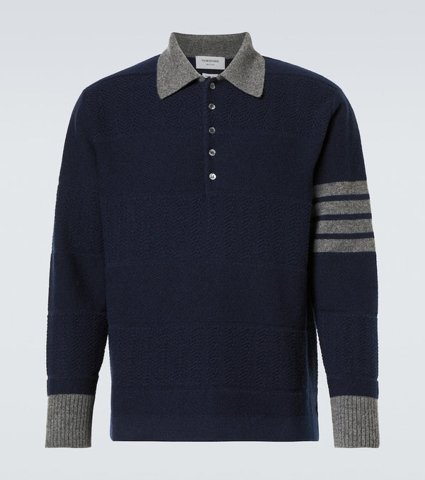 Thom Browne 4-Bar striped virgin wool polo sweater