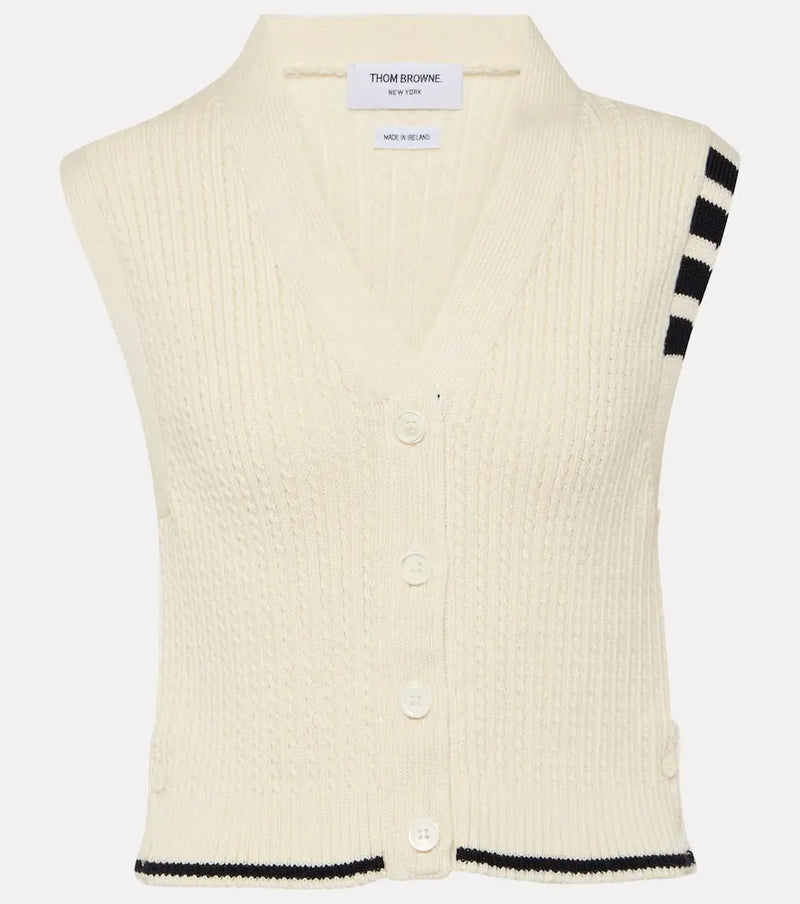 Thom Browne Cropped cable-knit wool sweater vest | LYBSTORE