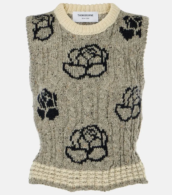 Thom Browne Floral intarsia wool and mohair vest | LYBSTORE