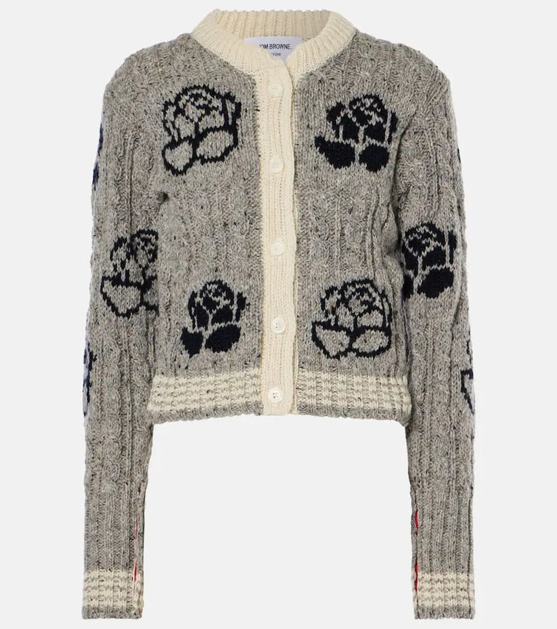 Thom Browne Rose wool and mohair intarsia cardigan | LYBSTORE