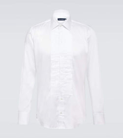 Thom Sweeney Cotton-blend poplin tuxedo shirt