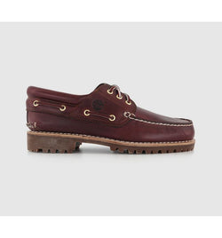 Timberland Mens 3 Eye Lug Handsewn Boat Shoes Burgundy In Red