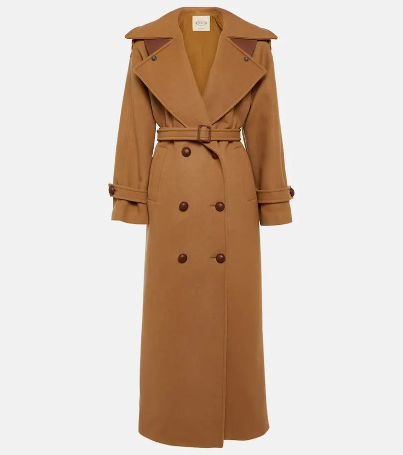 Tod's Leather-trimmed wool coat | LYBSTORE