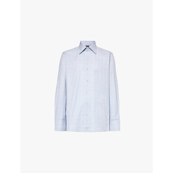 Mens Tom Ford Check-print long-sleeves slim-fit cotton-poplin shirt