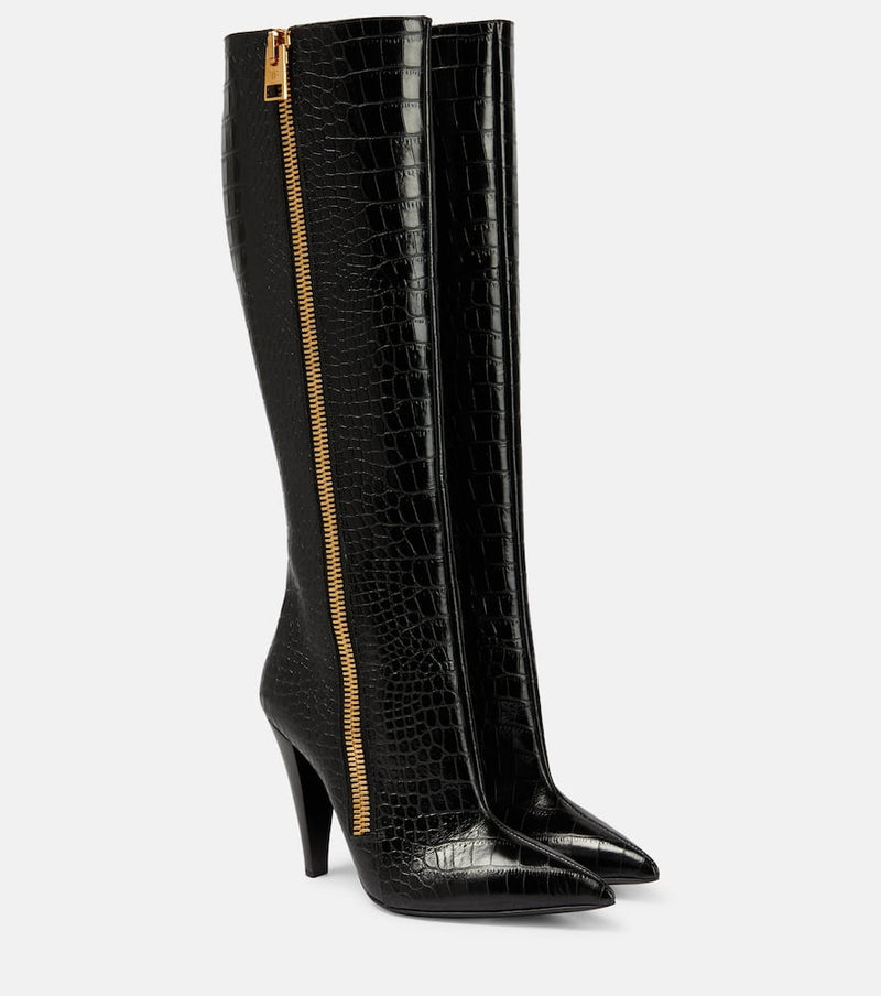 Tom Ford Croc-effect leather knee-high boots