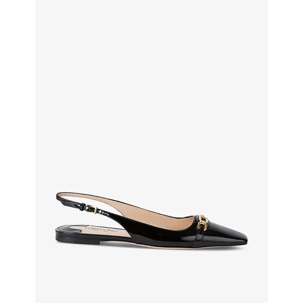 Tom Ford Embellished-strap patent-leather slingback flats