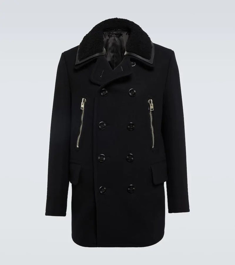 Tom Ford Faux shearling-trimmed peacoat