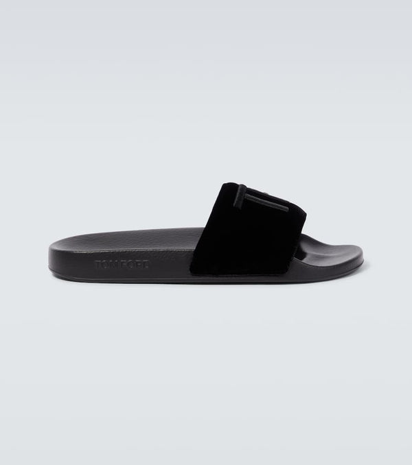 Tom Ford Harris logo velvet slides