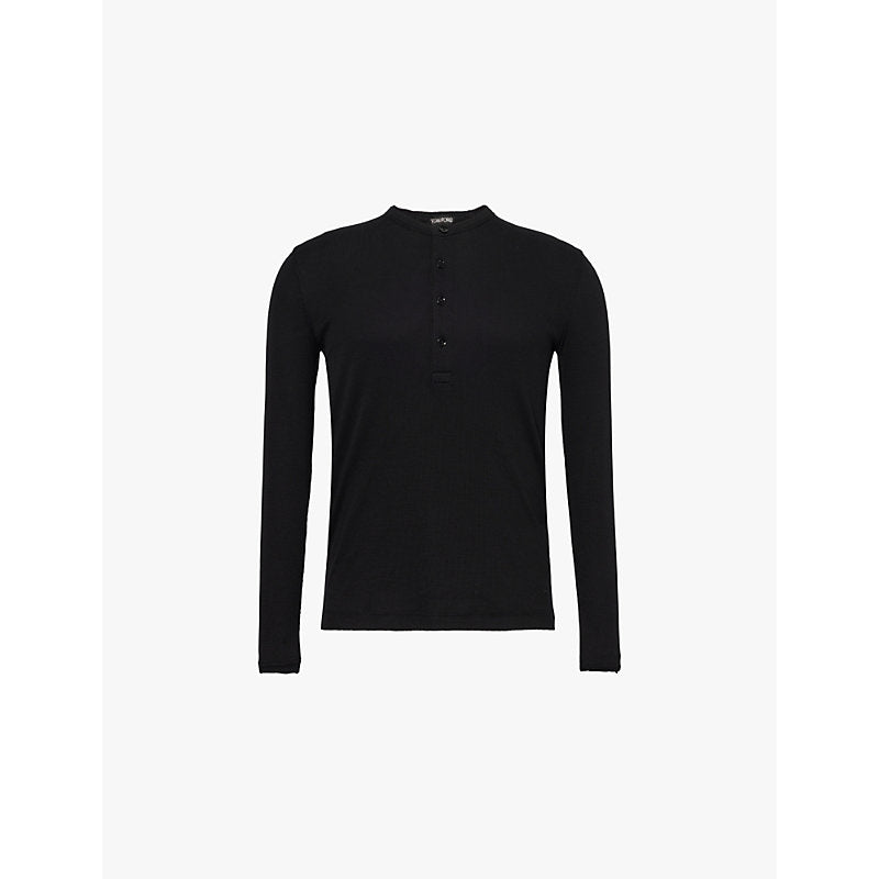 Mens Tom Ford Henley ribbed stretch-woven top