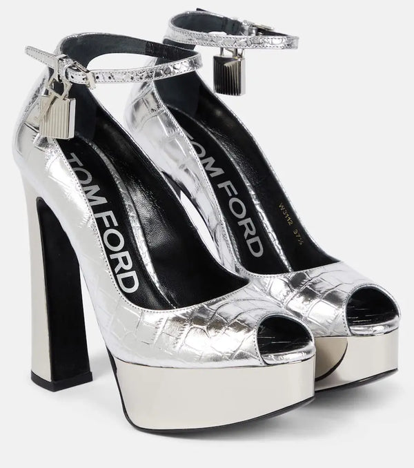 Tom Ford Metallic leather platform peep-toe pumps | LYBSTORE