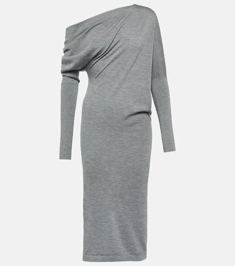 Tom Ford Off-shoulder cashmere and silk midi dress | LYBSTORE