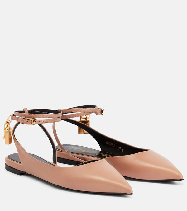 Tom Ford Padlock leather slingback flats