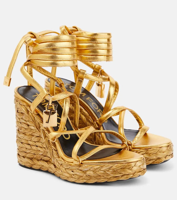 Tom Ford Padlock leather wedge sandals | LYBSTORE