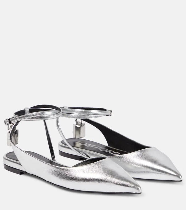 Tom Ford Padlock metallic leather slingback flats | LYBSTORE