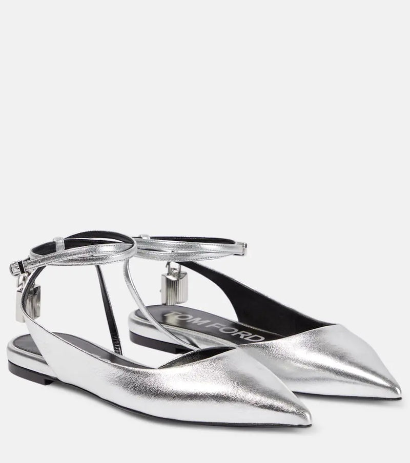 Tom Ford Padlock metallic leather slingback flats | LYBSTORE