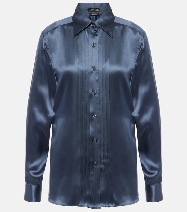 Tom Ford Plissé silk charmeuse shirt | LYBSTORE