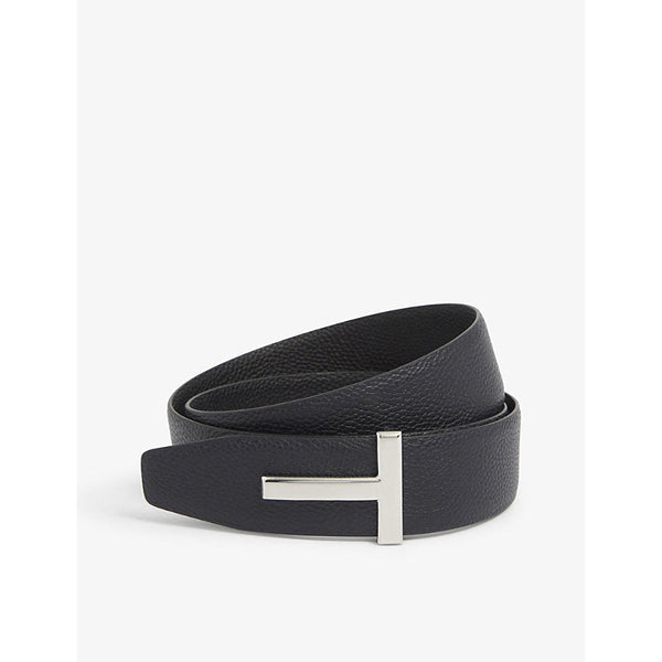 Tom Ford Reversible T logo grained-leather belt | LYBSTORE