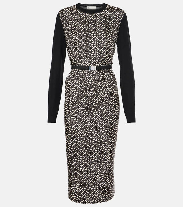 Tory Burch Belted silk-trimmed wool midi dress | LYBSTORE