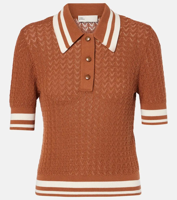 Tory Burch Cotton pointelle polo shirt