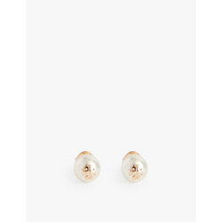 Womens Tory Burch Kira 18ct yellow-gold plated brass and faux-pearl stud earrings