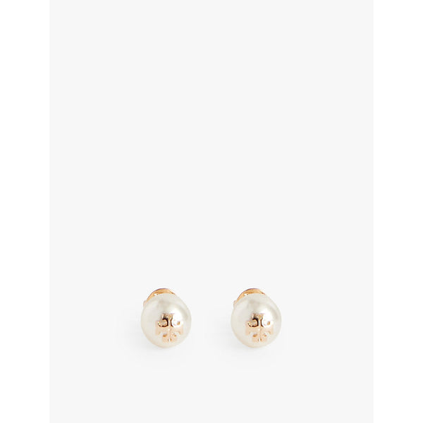 Womens Tory Burch Kira 18ct yellow-gold plated brass and faux-pearl stud earrings