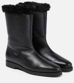 Toteme Faux fur-lined leather ankle boots | LYBSTORE