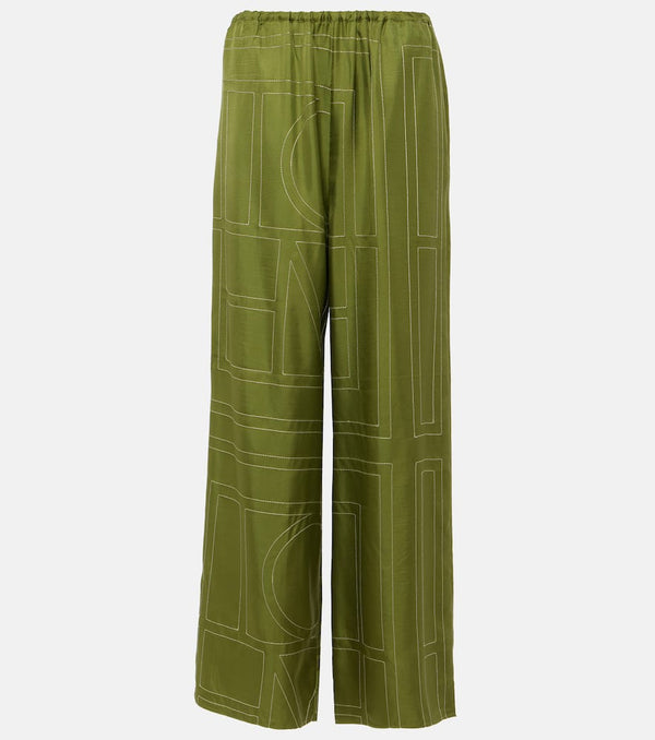 Toteme Monogram silk twill wide-leg pants