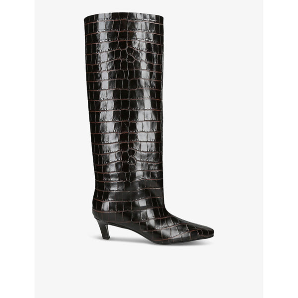 Toteme The Wide Shaft crocodile-embossed leather heeled boots | LYBSTORE