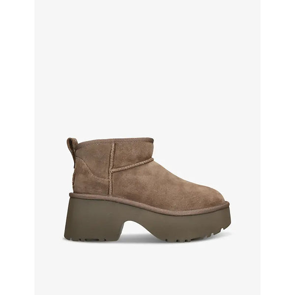 Ugg Classic Ultra Mini New Heights suede and shearling heeled ankle boots | Ugg